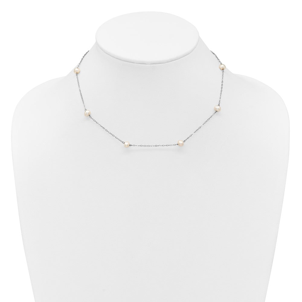 14K Weißgold Wg 4-5mm Nahe Rund Fw Zuchtperle 8-station Halskette