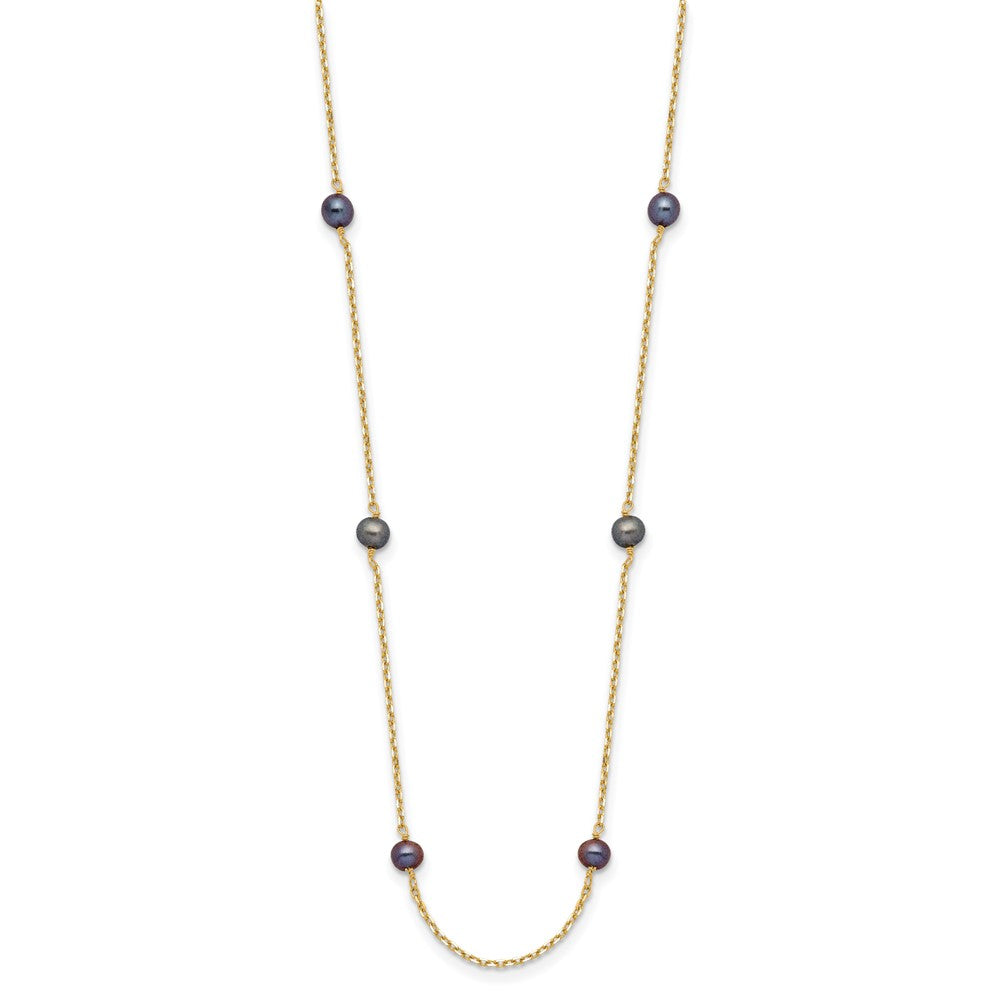 14K Gelbgold 5-6mm Schwarz Nahe Rund Süßwasser Zuchtperle 9-station Halskette