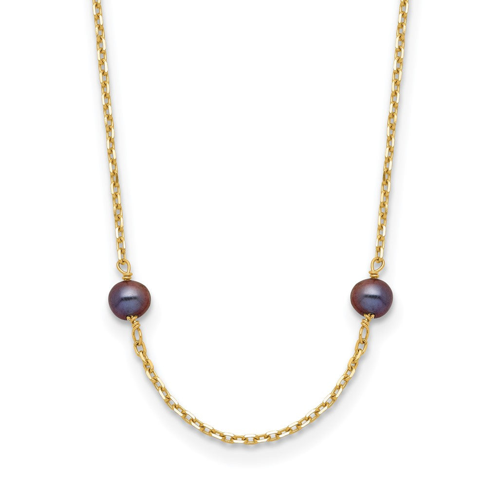 14K Gelbgold 5-6mm Schwarz Nahe Rund Süßwasser Zuchtperle 9-station Halskette