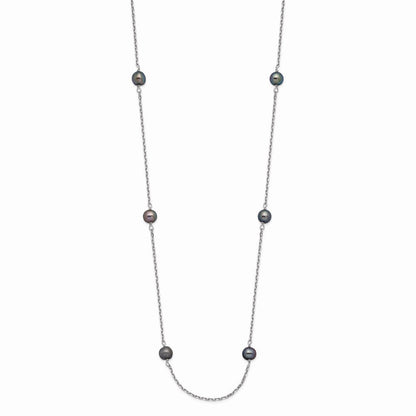 14K Weißgold Wg 4-5mm Schwarz Nahe Rund Süßwasser Zuchtperle 8-station Halskette