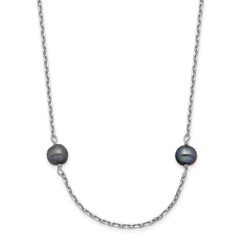 14K Weißgold Wg 4-5mm Schwarz Nahe Rund Süßwasser Zuchtperle 8-station Halskette