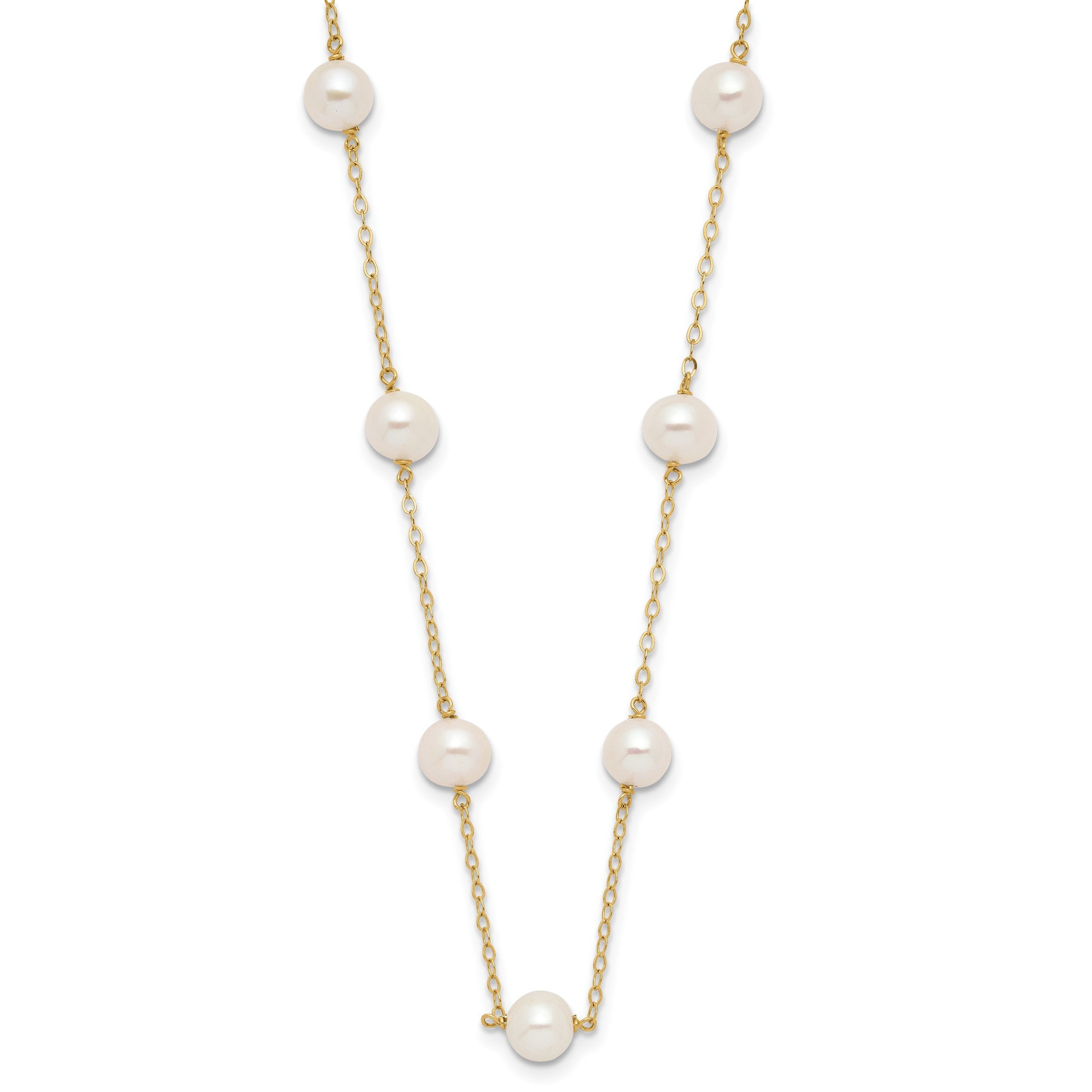 14K Gelbgold 5.5-6.5mm Weiß Nahe Rund Fw Zuchtperle 12-station Halskette