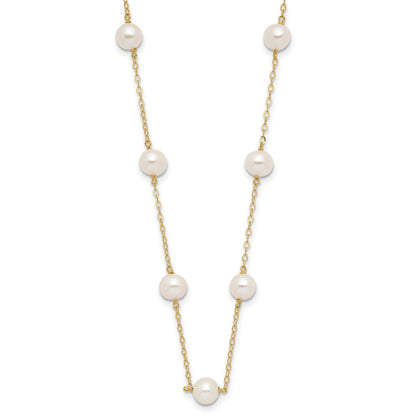 14K Gelbgold 5.5-6.5mm Weiß Nahe Rund Fw Zuchtperle 12-station Halskette