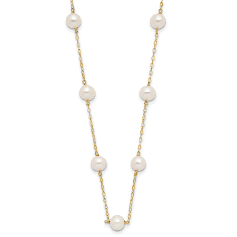 14K Gelbgold 5.5-6.5mm Weiß Nahe Rund Fw Zuchtperle 12-station Halskette