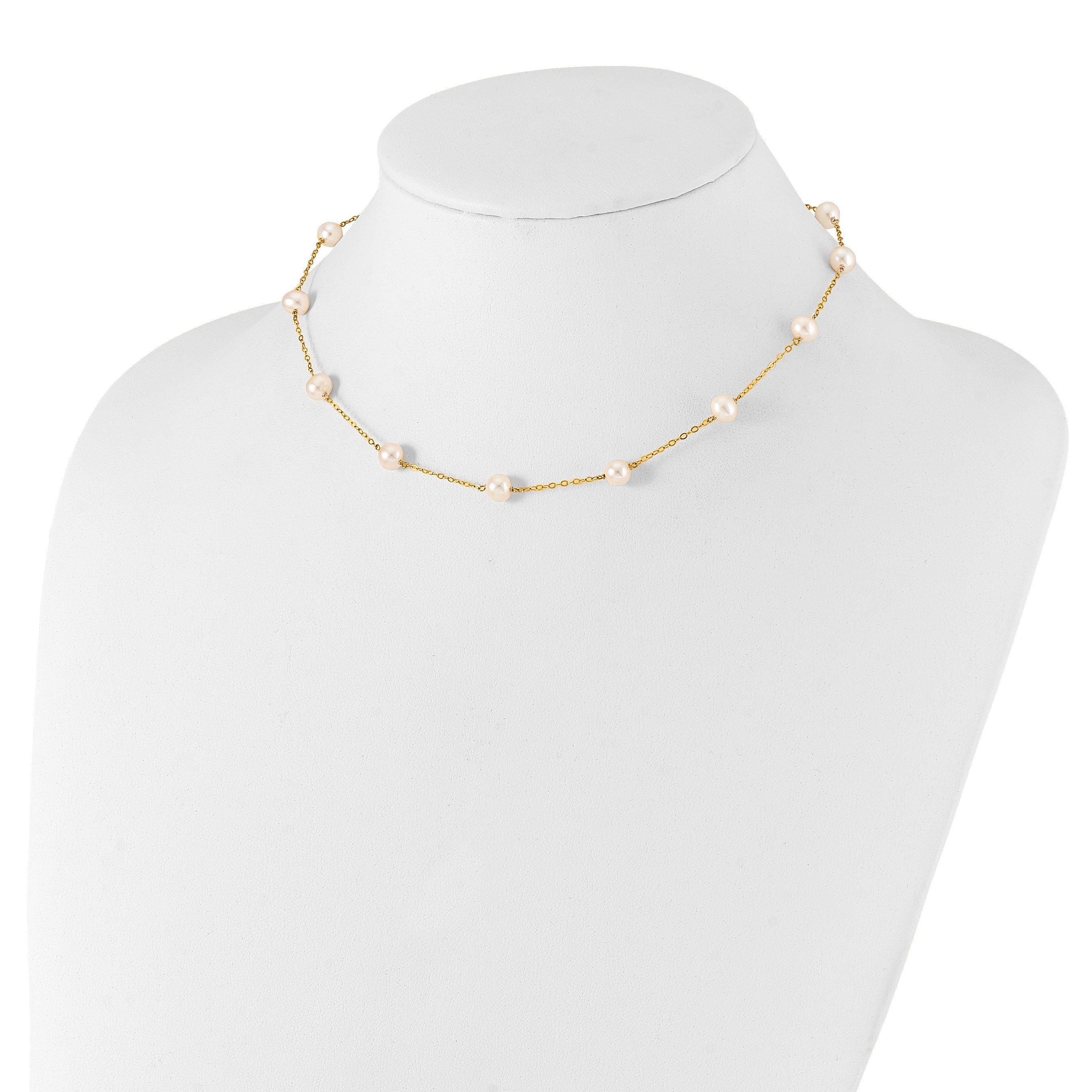 14K Gelbgold 5.5-6.5mm Weiß Nahe Rund Fw Zuchtperle 12-station Halskette