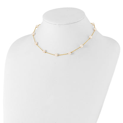 14K Gelbgold 5.5-6.5mm Weiß Nahe Rund Fw Zuchtperle 12-station Halskette