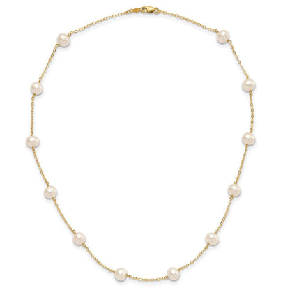 14K Gelbgold 5.5-6.5mm Weiß Nahe Rund Fw Zuchtperle 12-station Halskette