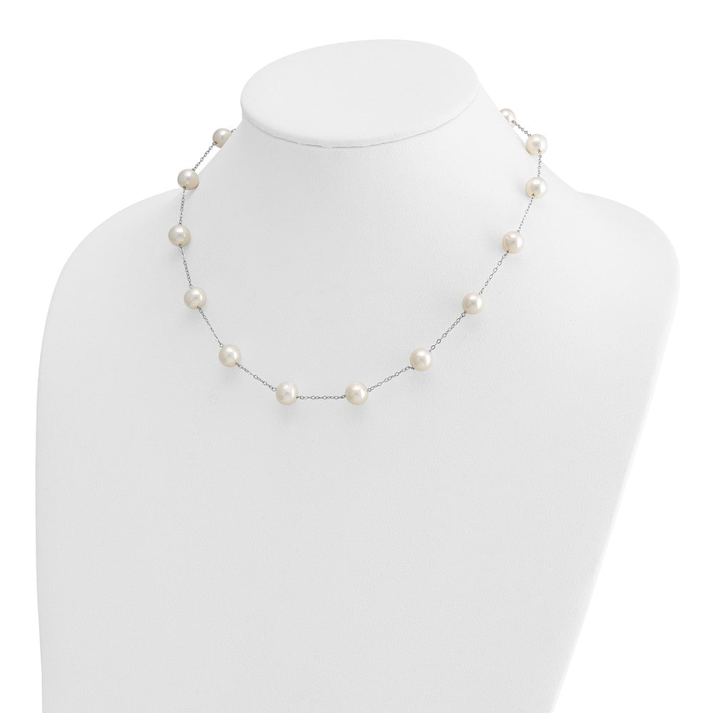 14K Weißgold 8-9mm Süßwasser Zuchtperle 14-station Halskette