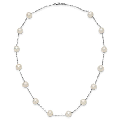 14K Weißgold 8-9mm Süßwasser Zuchtperle 14-station Halskette