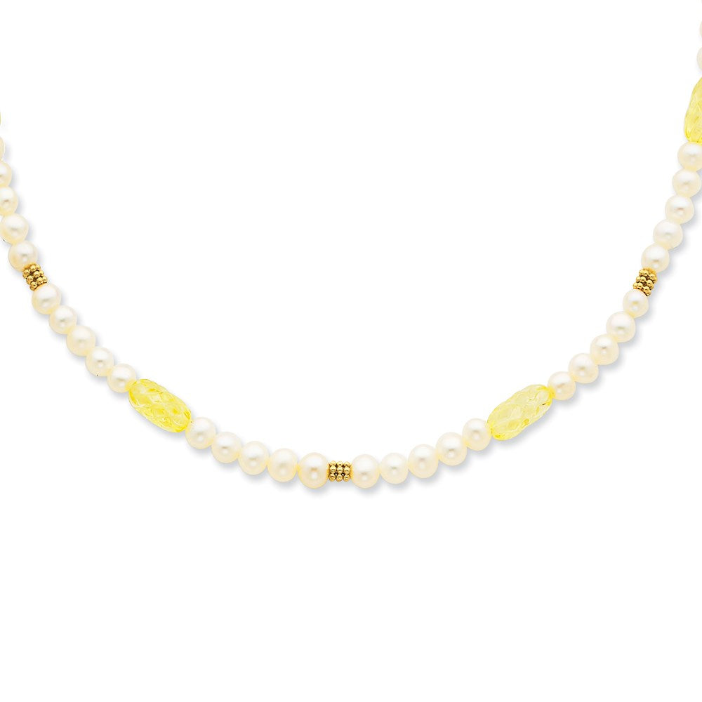 14K Gelbgold Fw Zuchtperle & Zitrone Quarz Halskette