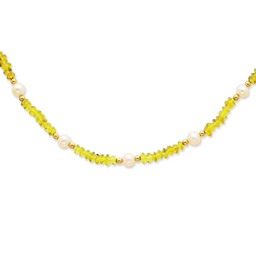 14K Gelbgold Fw Zuchtperle & Peridot Halskette
