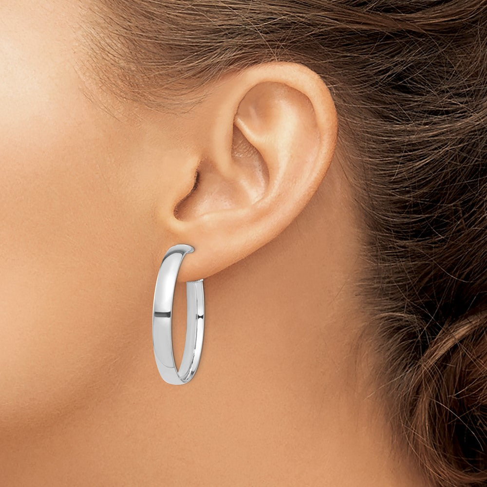 14K Weißgold Hoch Poliert 5mm Omega Rückseite Creolen