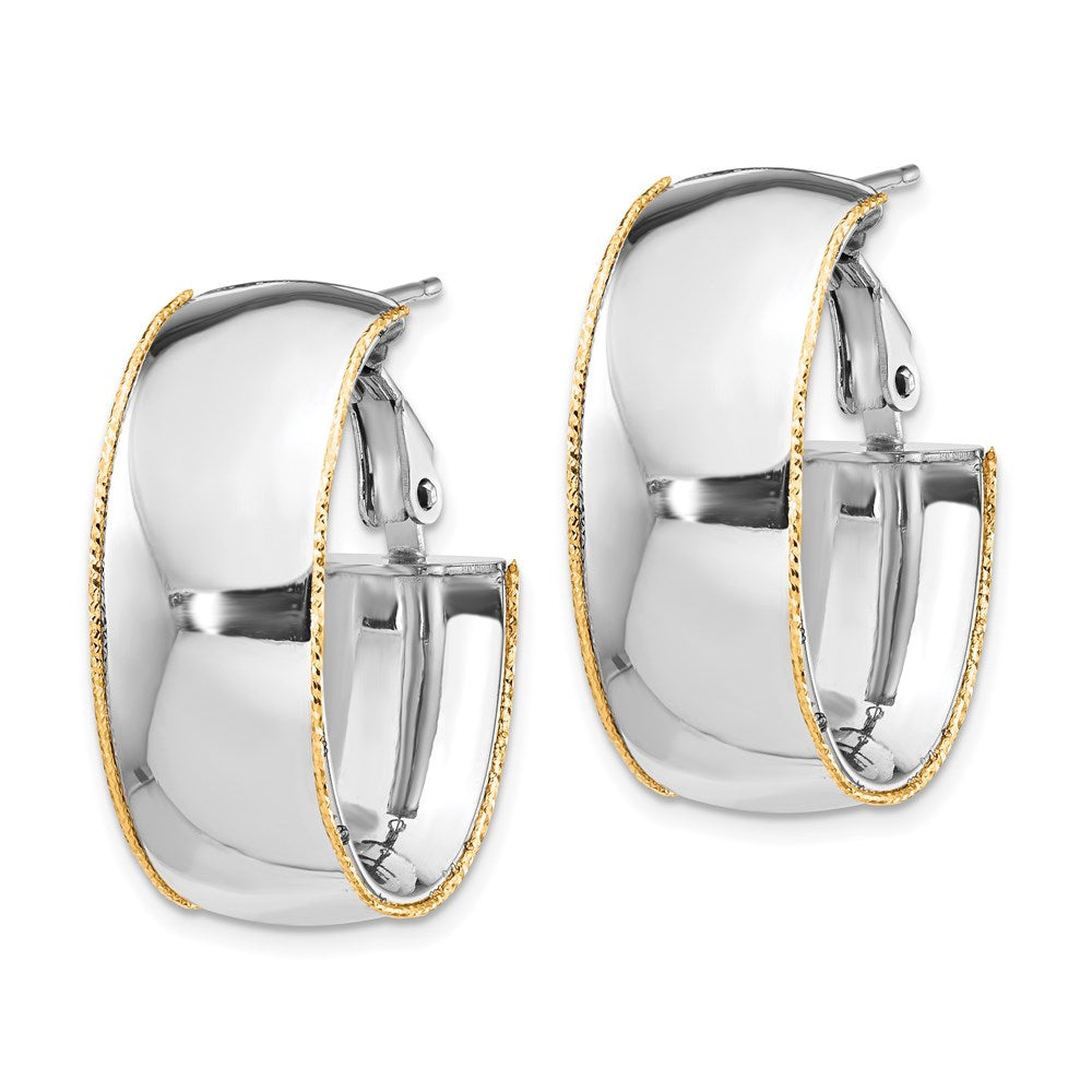 14K Bicolor Wg 9.5mm Poliert mit Yg Diamantiert Draht Akzente Oval Creolen