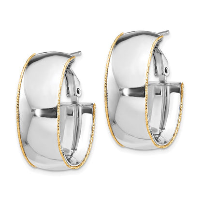 14K Bicolor Wg 9.5mm Poliert mit Yg Diamantiert Draht Akzente Oval Creolen