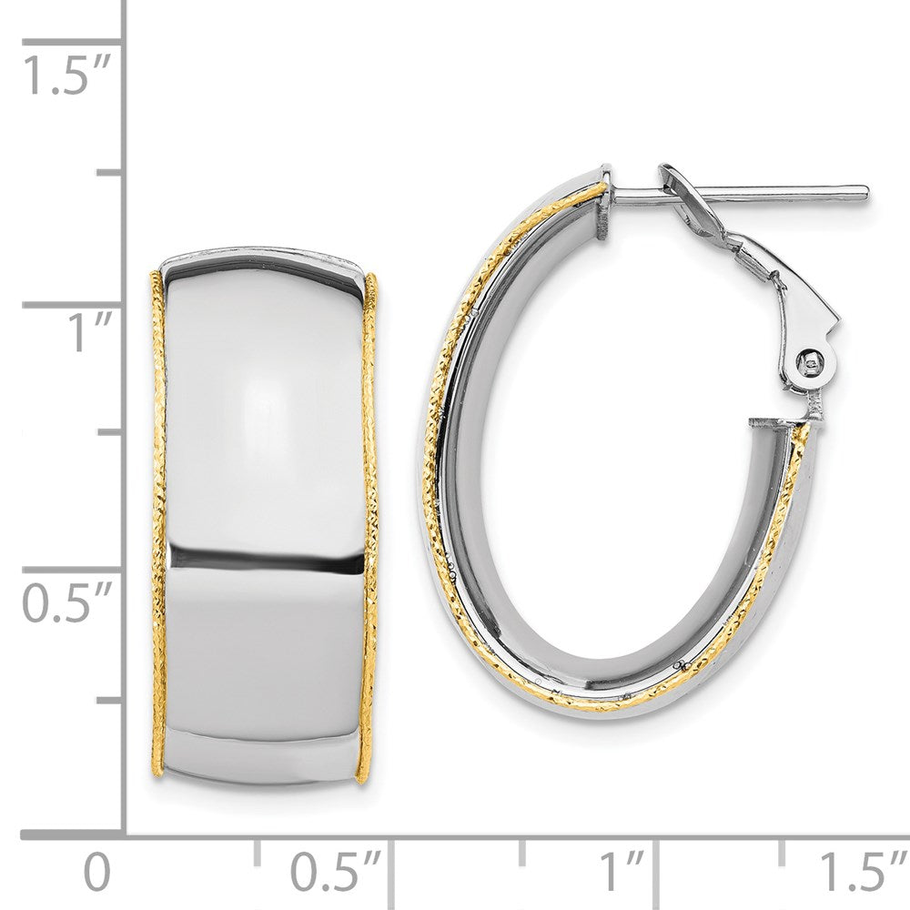 14K Bicolor Wg 9.5mm Poliert mit Yg Diamantiert Draht Akzente Oval Creolen