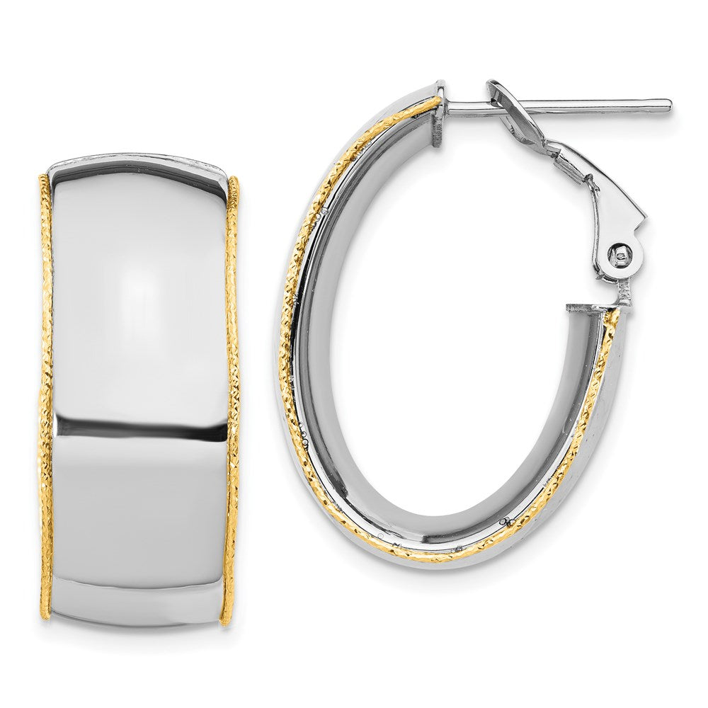 14K Bicolor Wg 9.5mm Poliert mit Yg Diamantiert Draht Akzente Oval Creolen