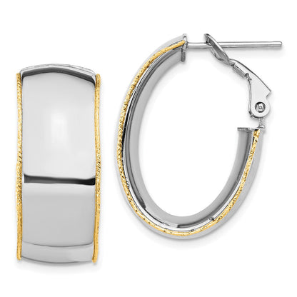 14K Bicolor Wg 9.5mm Poliert mit Yg Diamantiert Draht Akzente Oval Creolen