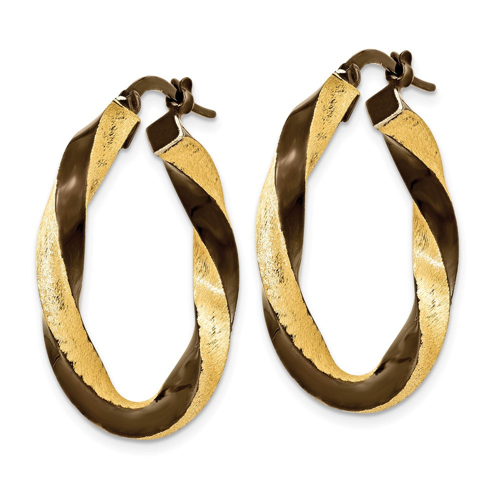 14K Gelbgold & Braun Rhodium 3.75mm Gedreht Creolen