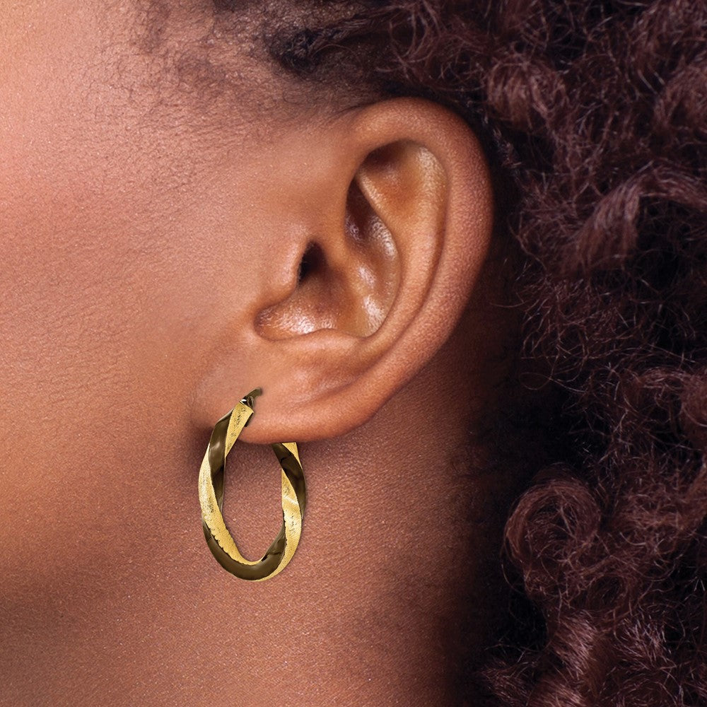 14K Gelbgold & Braun Rhodium 3.75mm Gedreht Creolen