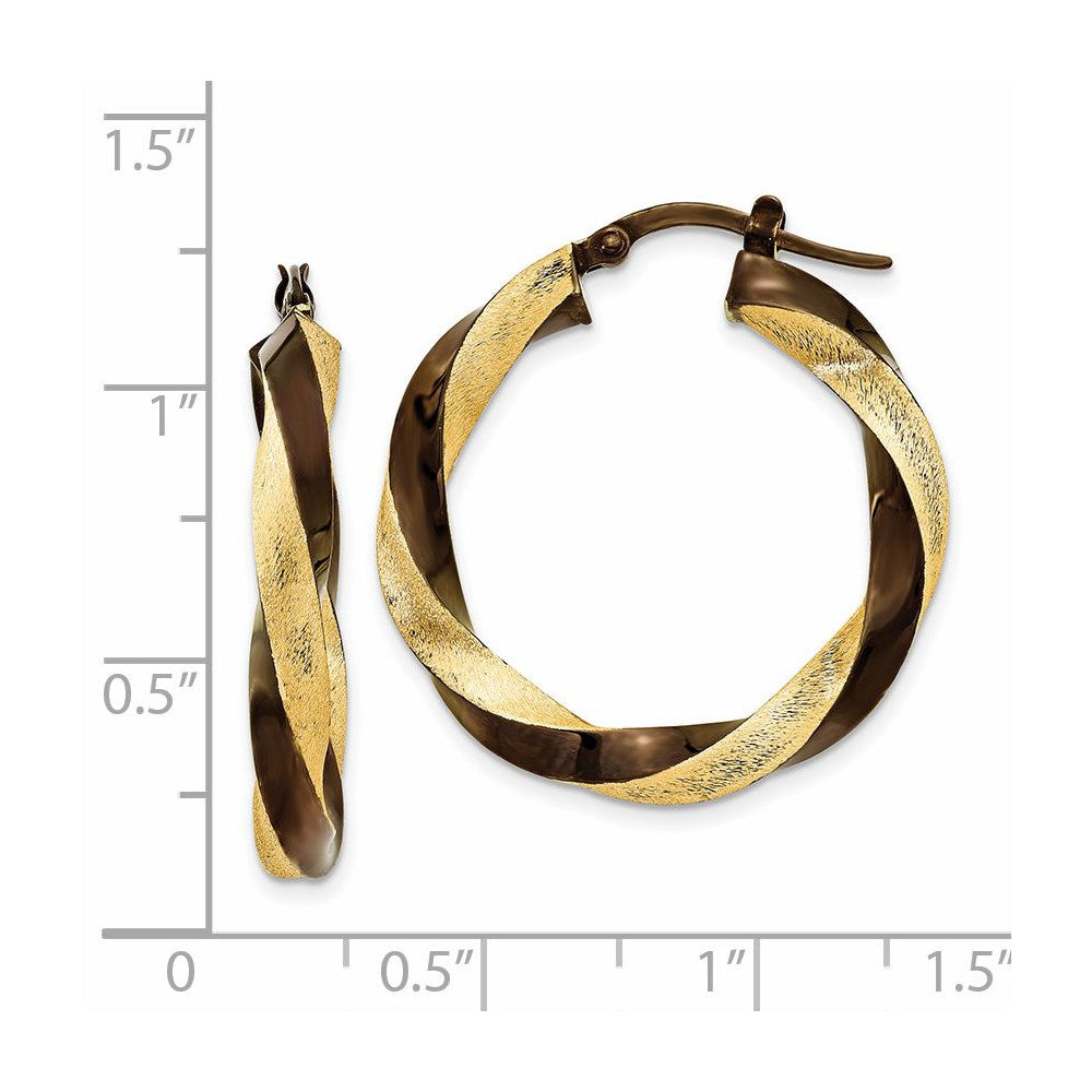 14K Gelbgold & Braun Rhodium 3.75mm Gedreht Creolen