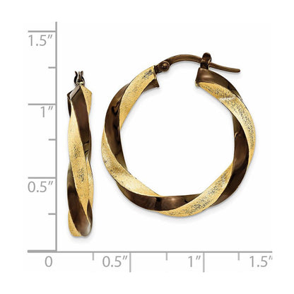 14K Gelbgold & Braun Rhodium 3.75mm Gedreht Creolen
