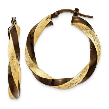 14K Gelbgold & Braun Rhodium 3.75mm Gedreht Creolen