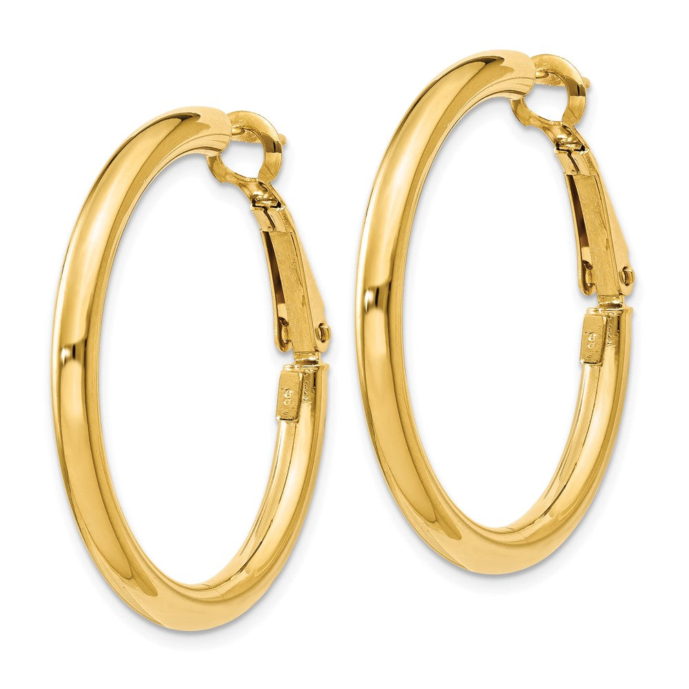 14K Gelbgold 3x25mm Poliert Rund Omega Rückseite Creolen