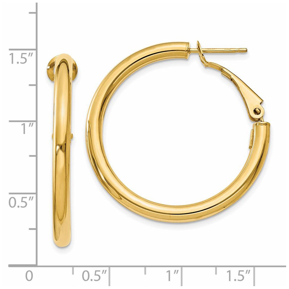 14K Gelbgold 3x25mm Poliert Rund Omega Rückseite Creolen