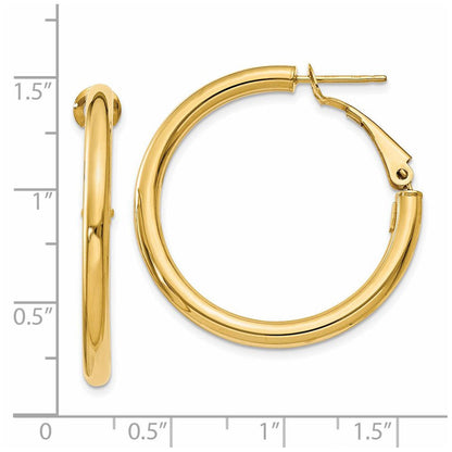 14K Gelbgold 3x25mm Poliert Rund Omega Rückseite Creolen