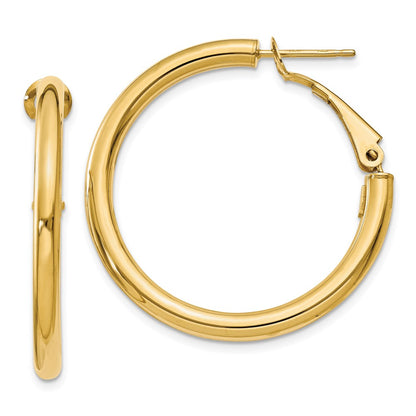 14K Gelbgold 3x25mm Poliert Rund Omega Rückseite Creolen