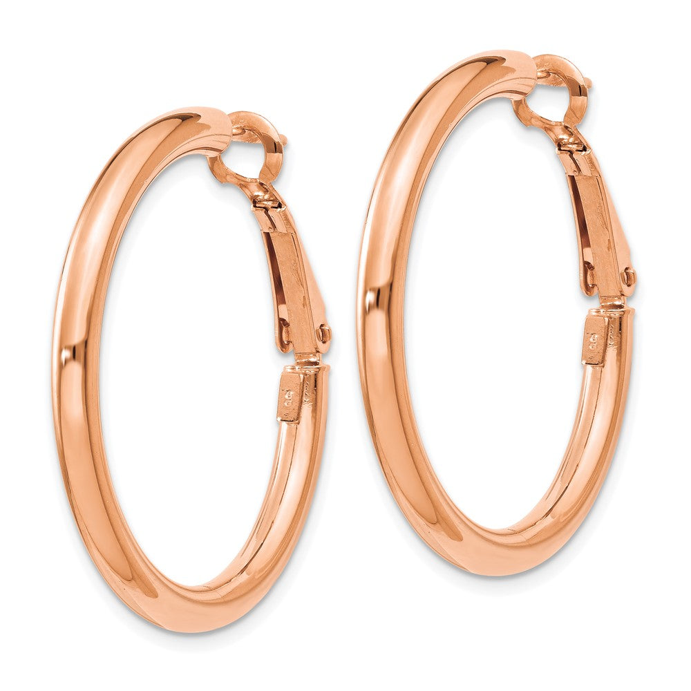 14K Roségold 3x25mm Poliert Rund Omega Rückseite Creolen