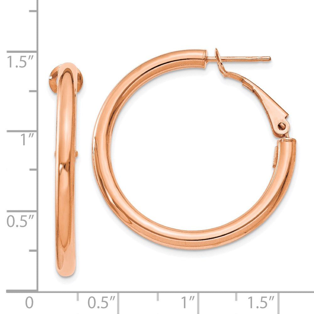 14K Roségold 3x25mm Poliert Rund Omega Rückseite Creolen