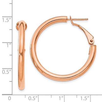 14K Roségold 3x25mm Poliert Rund Omega Rückseite Creolen