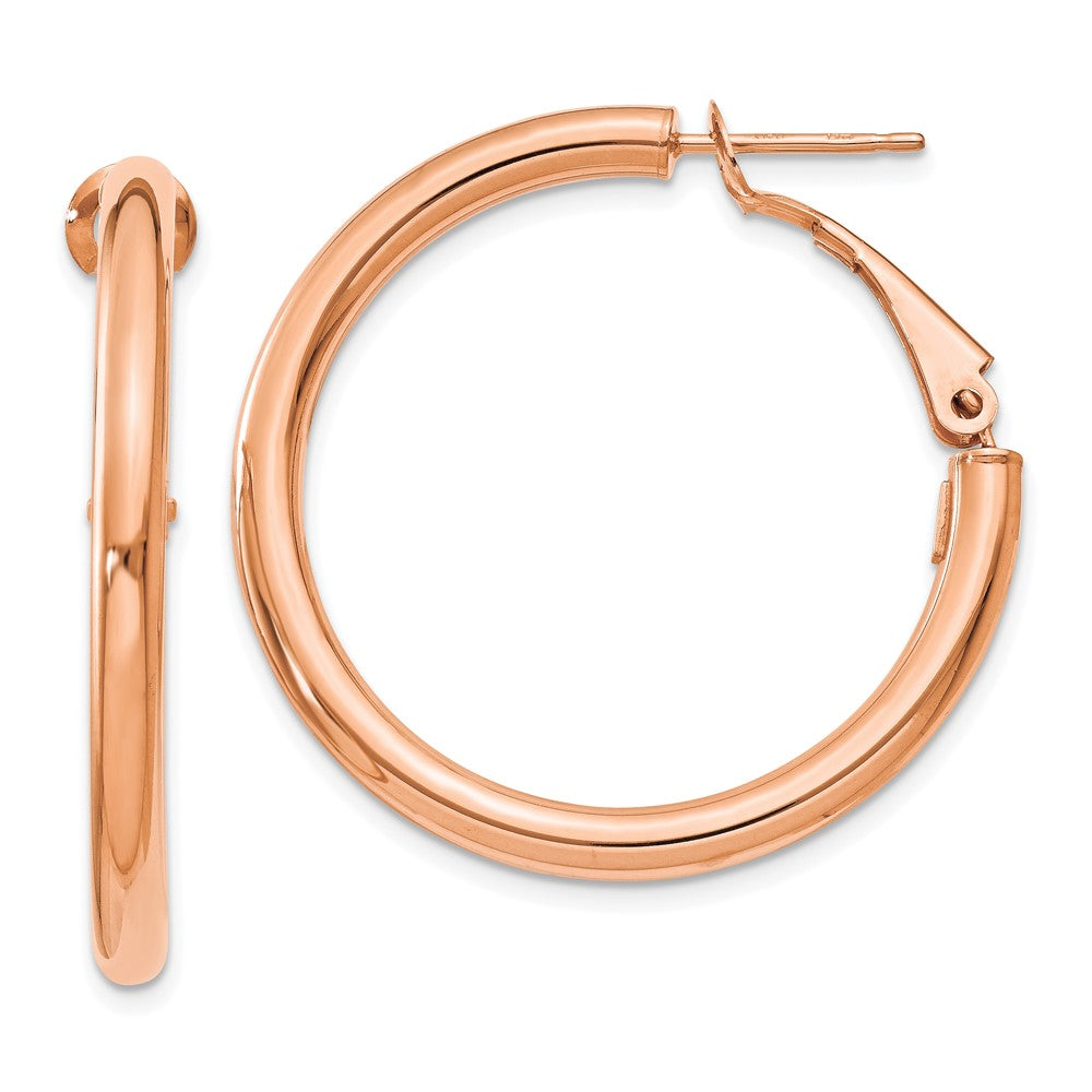 14K Roségold 3x25mm Poliert Rund Omega Rückseite Creolen