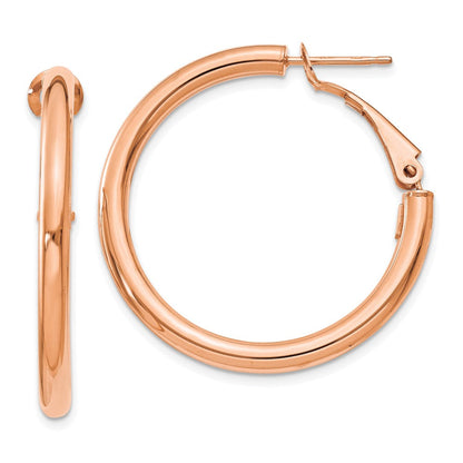 14K Roségold 3x25mm Poliert Rund Omega Rückseite Creolen