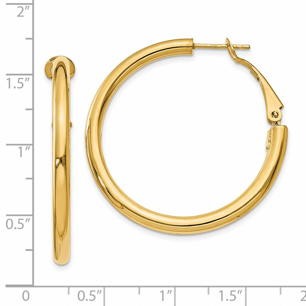 14K Gelbgold 3x30mm Poliert Rund Omega Rückseite Creolen