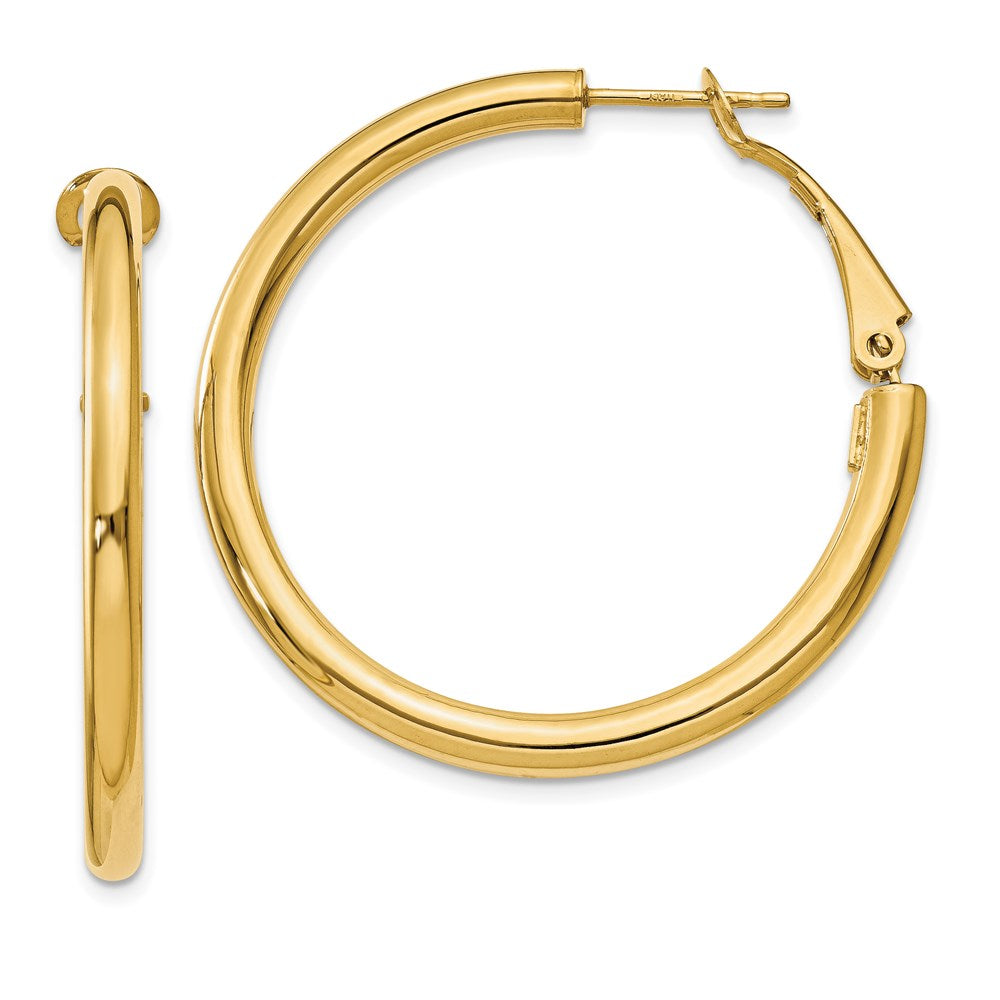14K Gelbgold 3x30mm Poliert Rund Omega Rückseite Creolen
