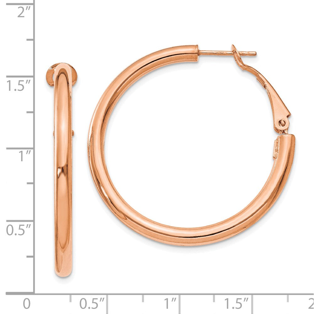 14K Roségold 3x30mm Poliert Rund Omega Rückseite Creolen