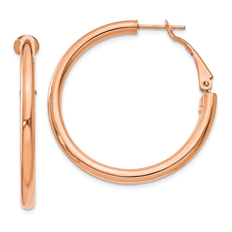 14K Roségold 3x30mm Poliert Rund Omega Rückseite Creolen