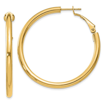 14K Gelbgold 3x35mm Poliert Rund Omega Rückseite Creolen