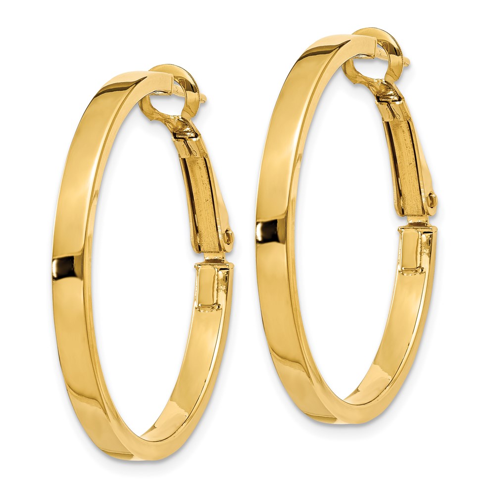 14K Gelbgold 3x25mm Poliert Quadratisch Röhre Rund Creolen