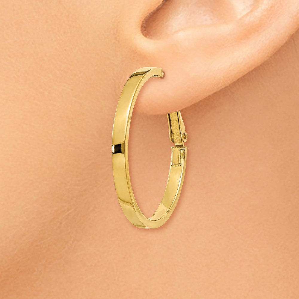 14K Gelbgold 3x25mm Poliert Quadratisch Röhre Rund Creolen