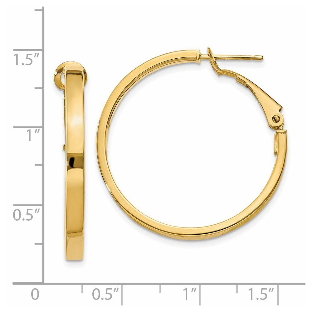 14K Gelbgold 3x25mm Poliert Quadratisch Röhre Rund Creolen