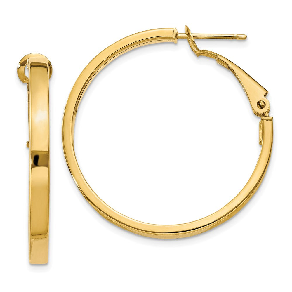 14K Gelbgold 3x25mm Poliert Quadratisch Röhre Rund Creolen