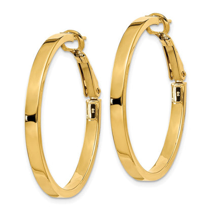 14K Gelbgold 3x30mm Poliert Quadratisch Röhre Rund Creolen