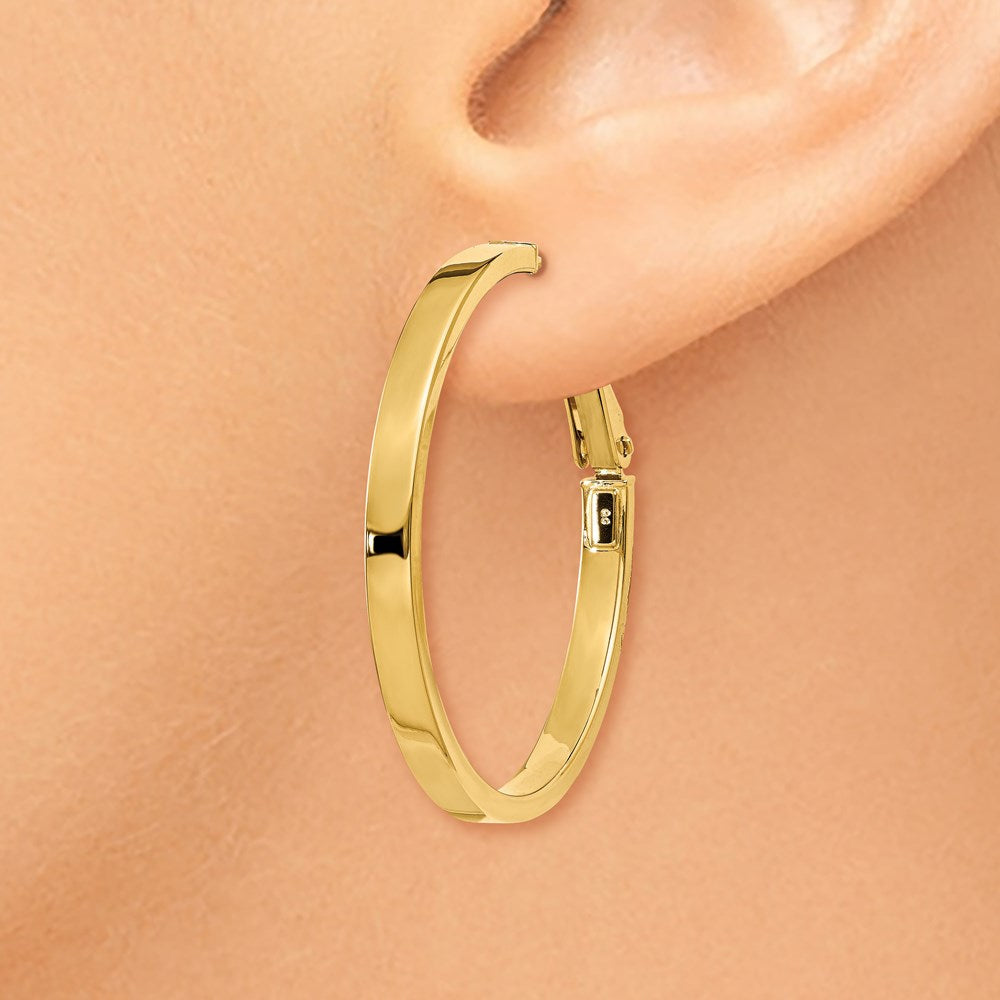 14K Gelbgold 3x30mm Poliert Quadratisch Röhre Rund Creolen