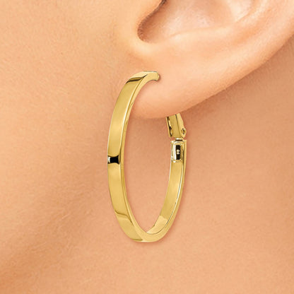14K Gelbgold 3x30mm Poliert Quadratisch Röhre Rund Creolen