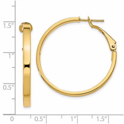 14K Gelbgold 3x30mm Poliert Quadratisch Röhre Rund Creolen