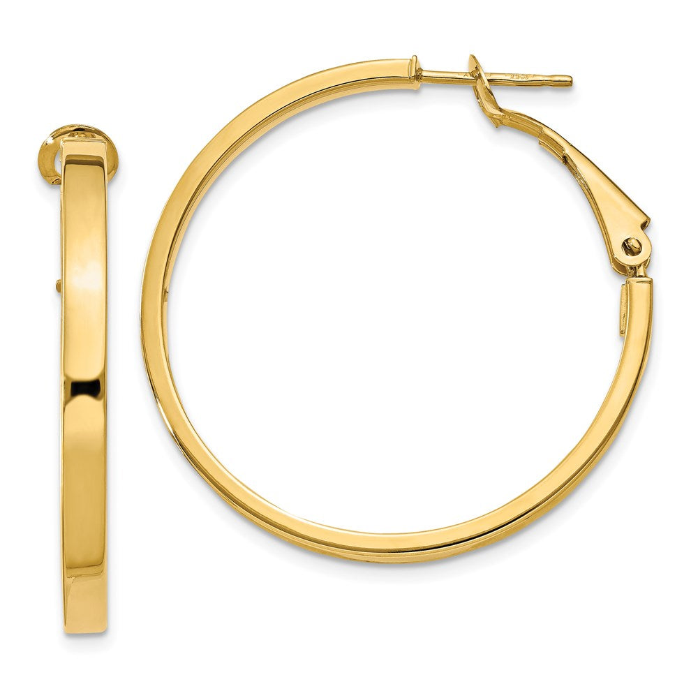 14K Gelbgold 3x30mm Poliert Quadratisch Röhre Rund Creolen