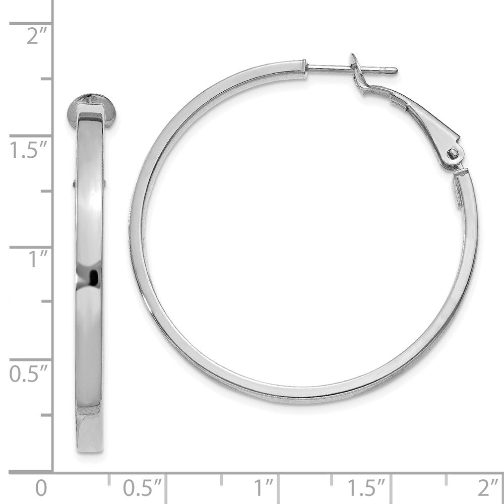 14K Weißgold 3x37mm Poliert Quadratisch Röhre Rund Creolen